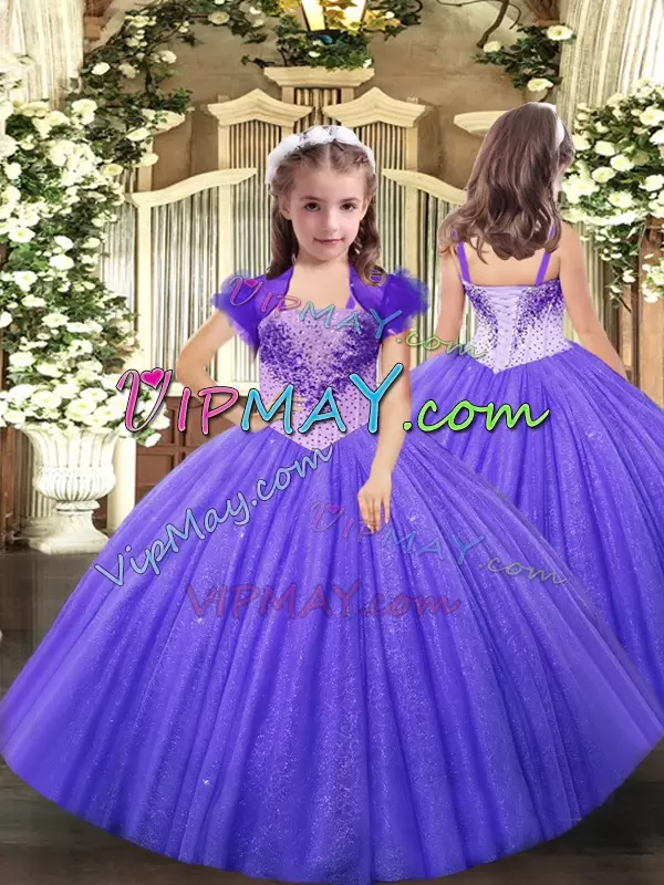 Cheap Purple Straps Neckline Beading Sweet 16 Dress Sleeveless Lace Up