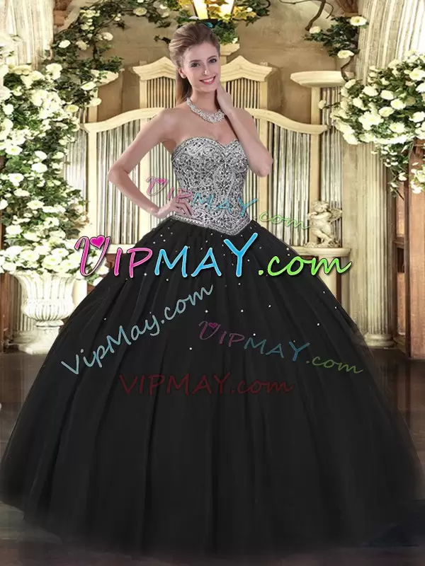 White and Black Sweetheart Beaded Bodice Puffy Skirt Quinceanera Gowns