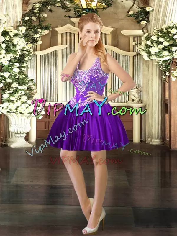 Purple Sleeveless Beading Floor Length Quinceanera Gowns