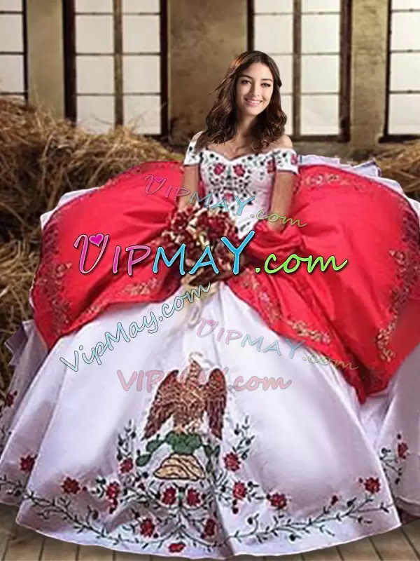 Eye-catching Western Style Off The Shoulder Embroidery and Ruffled Layers Quinceanera Dress Off The Shoulder