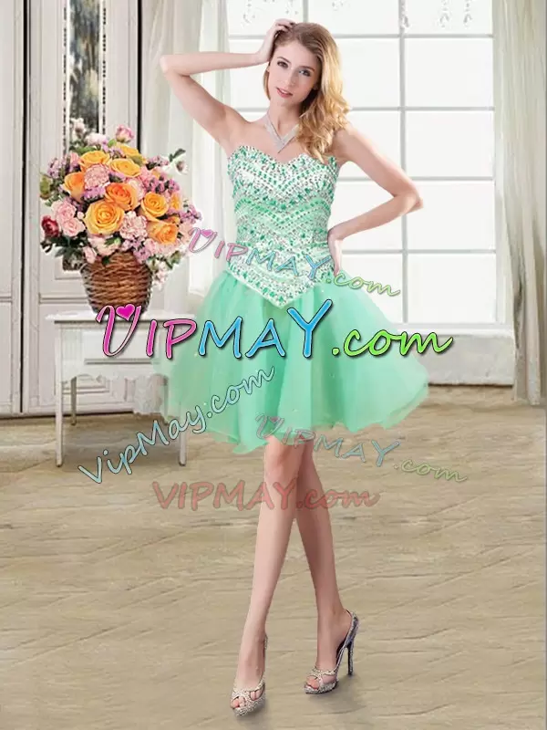 Beading Quinceanera Dress Apple Green Lace Up Sleeveless Floor Length