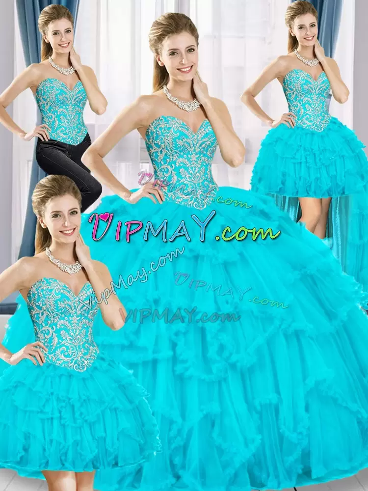 Great Sleeveless Sweetheart Lace Up Floor Length Beading and Ruffles Sweet 16 Dresses Sweetheart