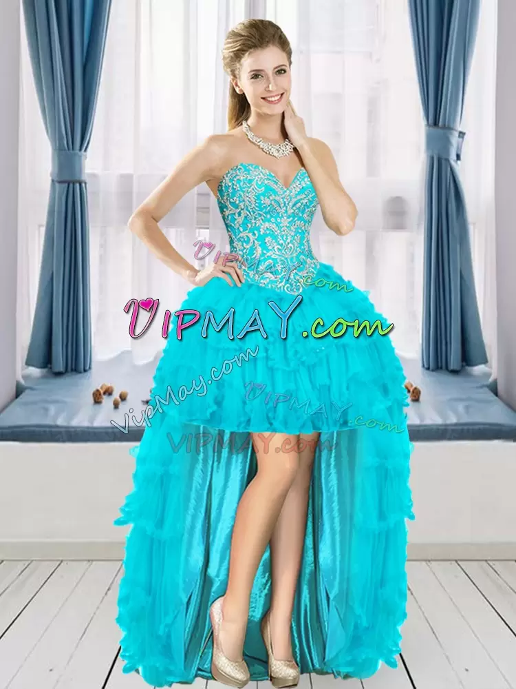 Great Sleeveless Sweetheart Lace Up Floor Length Beading and Ruffles Sweet 16 Dresses Sweetheart