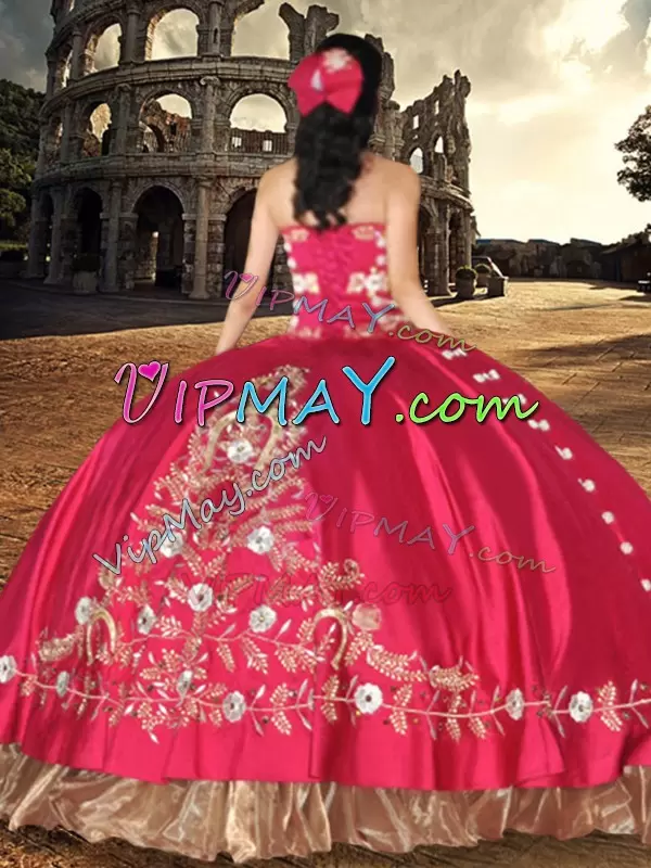 Superior Hot Pink Taffeta Lace Up Sweetheart Sleeveless Floor Length Quinceanera Gown Beading and Embroidery