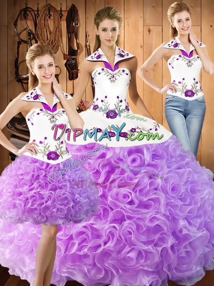 Custom Design Lilac Lace Up Quinceanera Dress Embroidery Sleeveless Floor Length