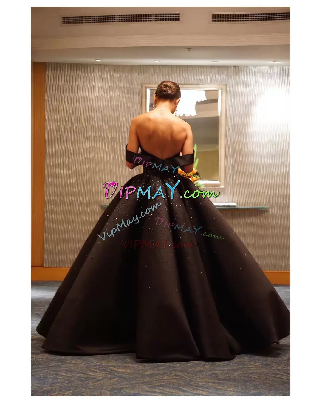 Black Really Puffy Off Shoulder Quinceanera Gown with Silver Crystals