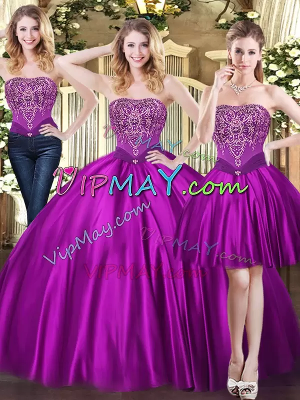 Beading Quinceanera Dress Purple Lace Up Sleeveless Floor Length