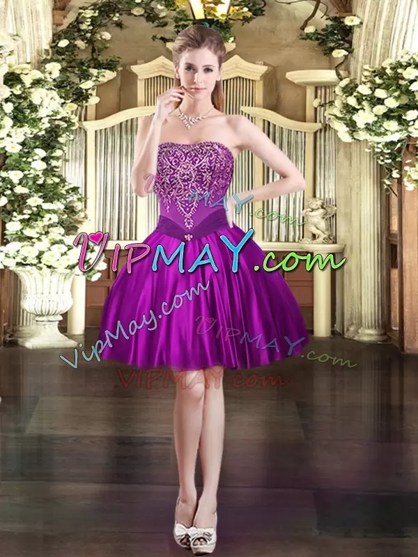 Beading Quinceanera Dress Purple Lace Up Sleeveless Floor Length