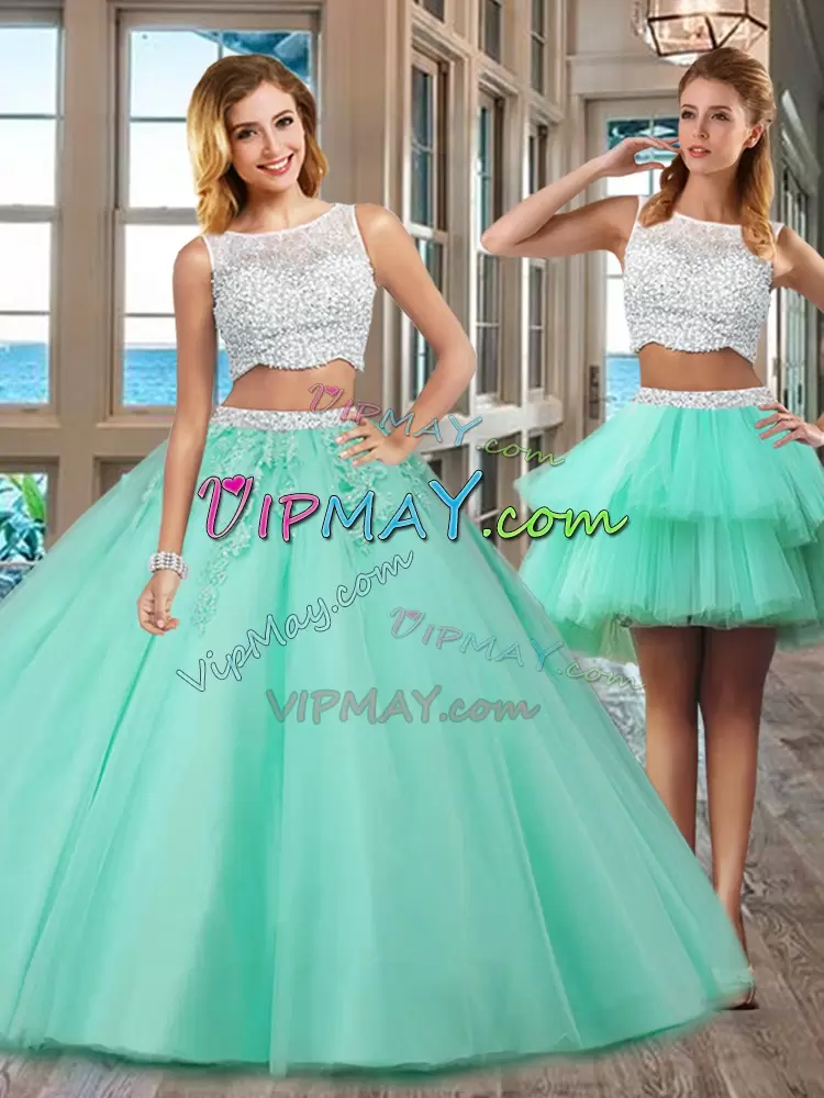 Apple Green Sweet 16 Dresses Military Ball and Sweet 16 and Quinceanera with Beading and Appliques Bateau Sleeveless Side Zipper
