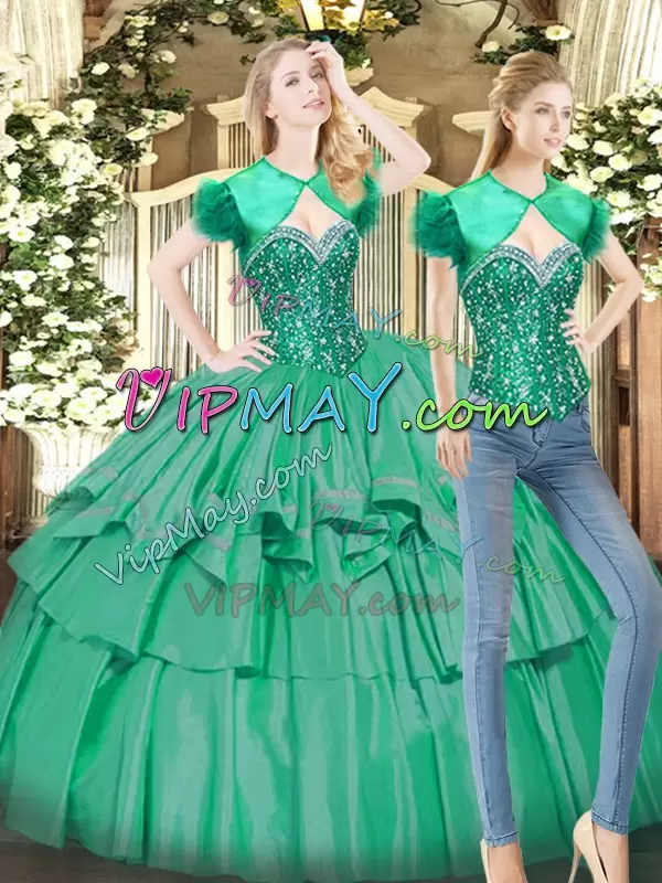 Fancy Turquoise Lace Up Sweet 16 Dresses Beading and Ruffled Layers Sleeveless Floor Length