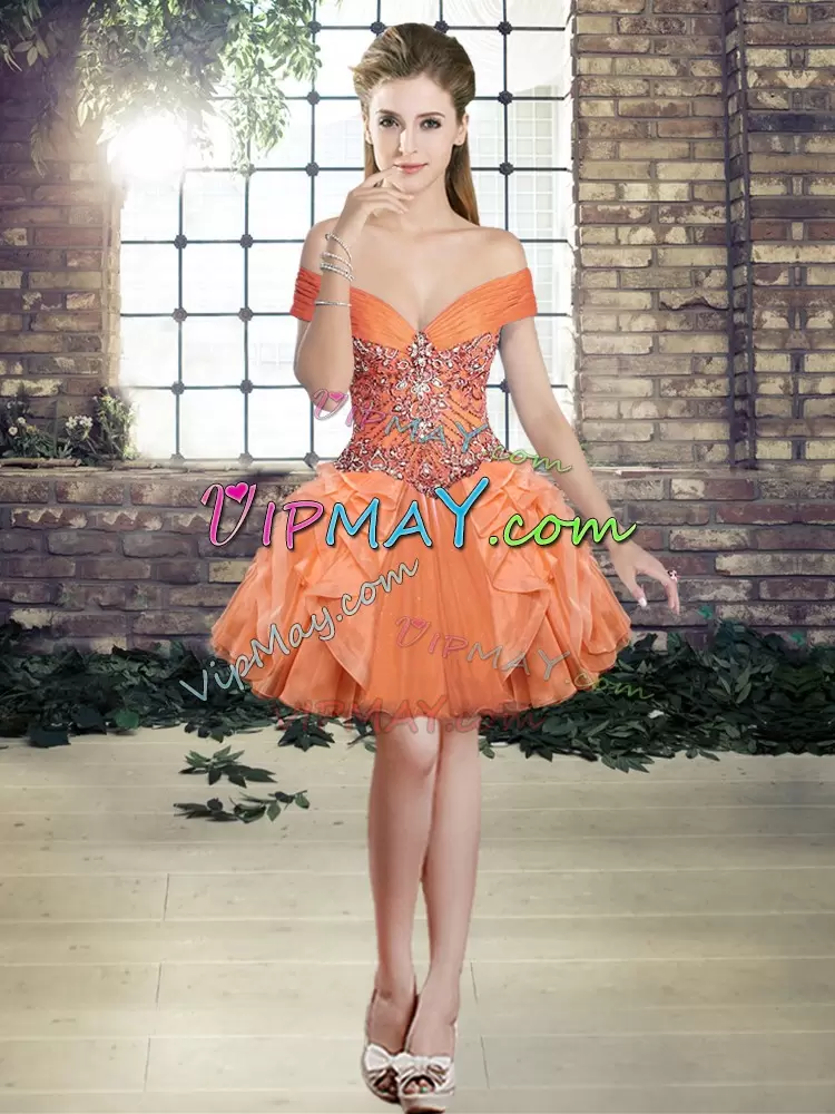 Fashionable Orange Lace Up Quinceanera Dresses Beading and Ruffles Sleeveless Floor Length