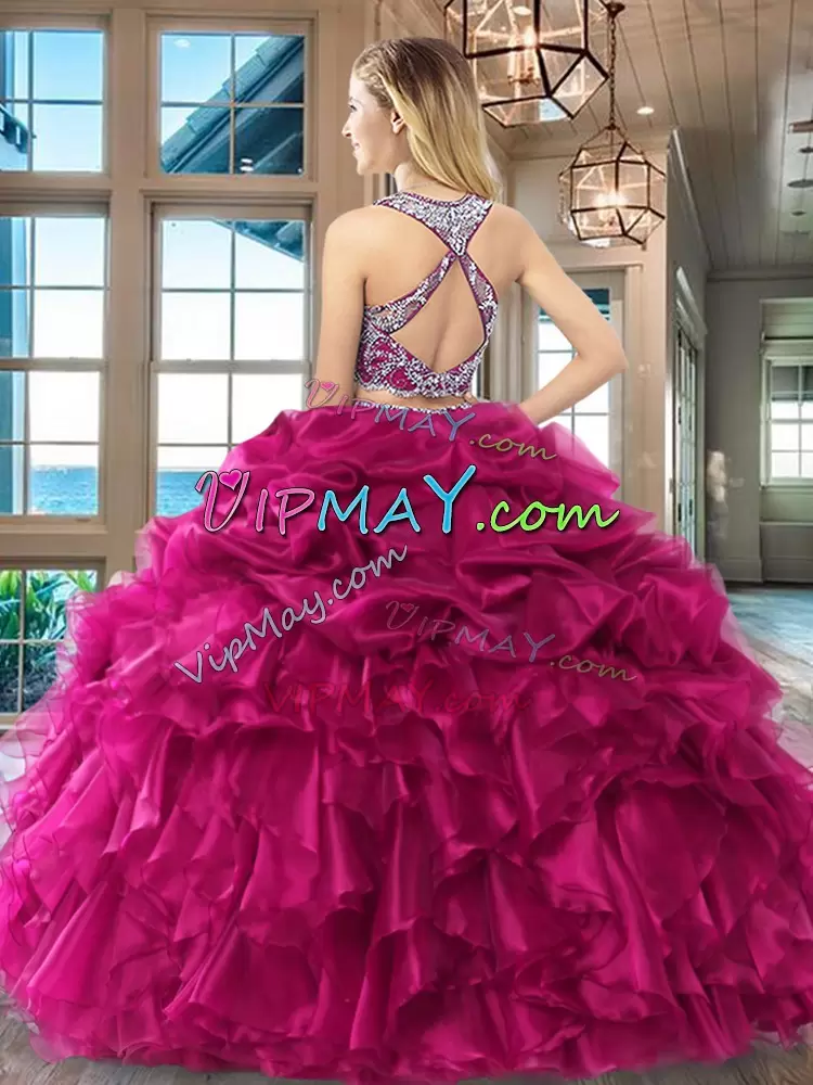 Suitable Royal Blue Criss Cross Scoop Beading and Ruffles and Pick Ups 15 Quinceanera Dress Organza Sleeveless