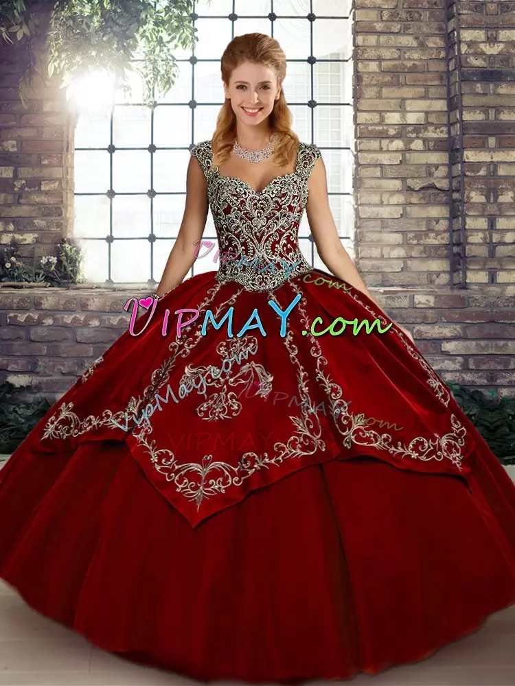 Custom Fit Tulle Sleeveless Floor Length Quinceanera Dresses and Beading and Embroidery