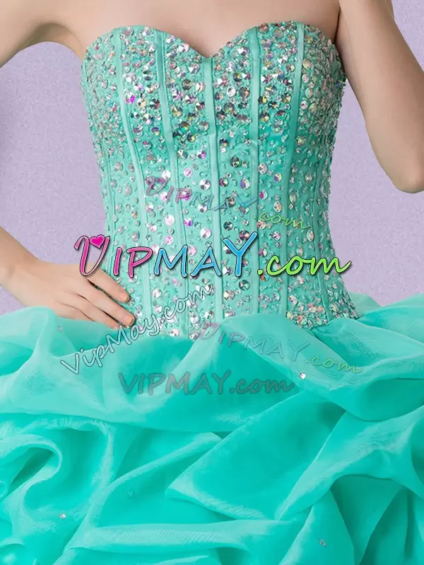 Beauteous Turquoise Sleeveless Beading and Ruffles and Pick Ups Floor Length Quinceanera Dresses