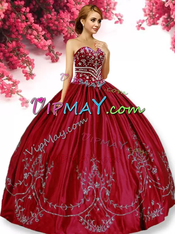 Simple Floor Length Wine Red Quinceanera Gowns Sweetheart Sleeveless Lace Up