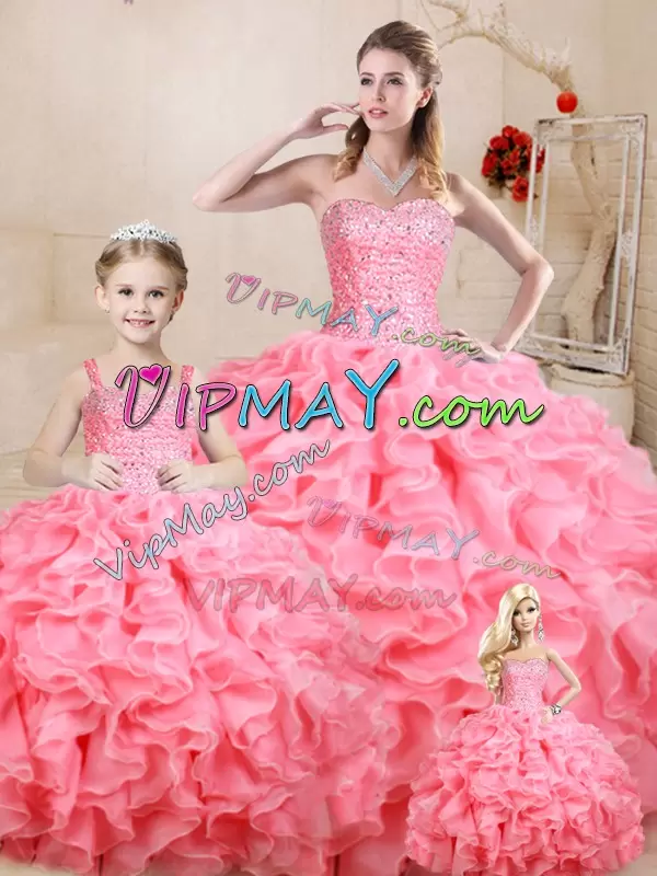 Chic Floor Length Watermelon Red Quinceanera Dresses Sweetheart Sleeveless Lace Up