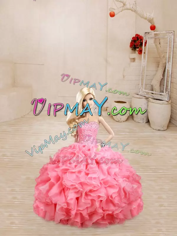 Chic Floor Length Watermelon Red Quinceanera Dresses Sweetheart Sleeveless Lace Up