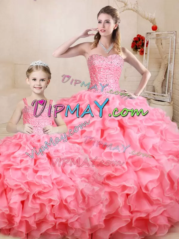 Chic Floor Length Watermelon Red Quinceanera Dresses Sweetheart Sleeveless Lace Up