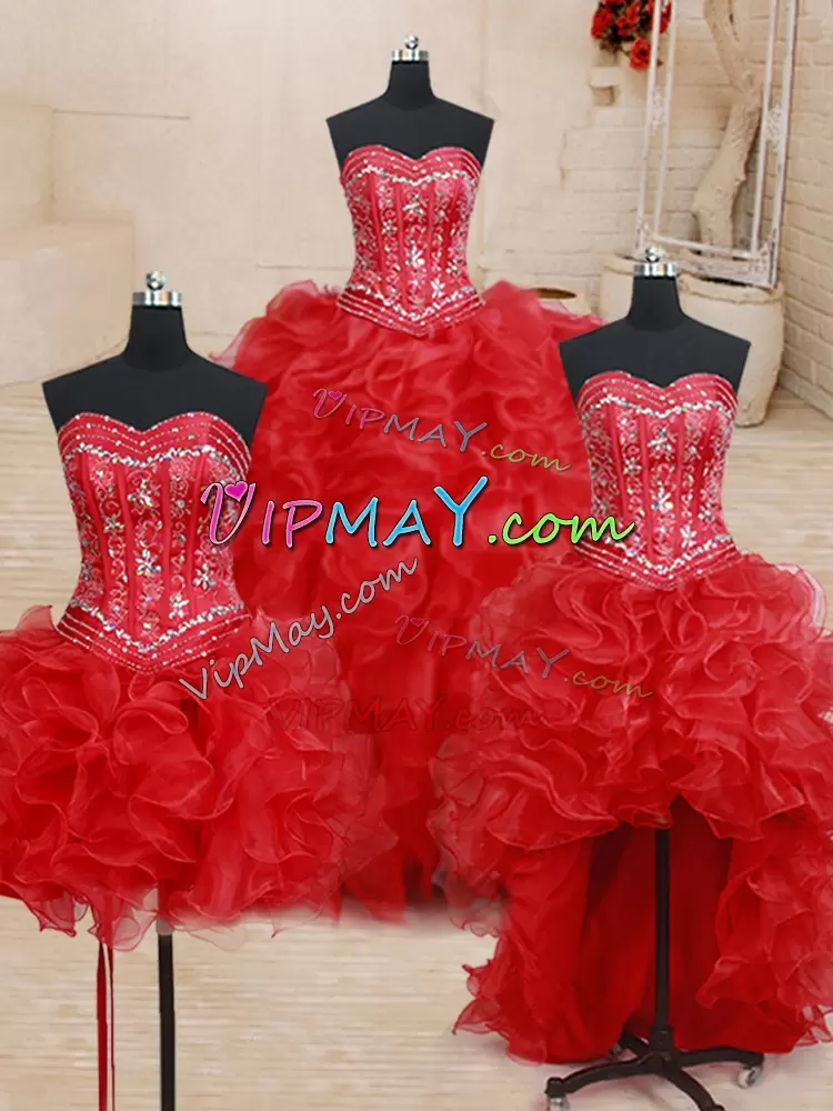 Pretty Floor Length Red 15 Quinceanera Dress Sweetheart Sleeveless Lace Up