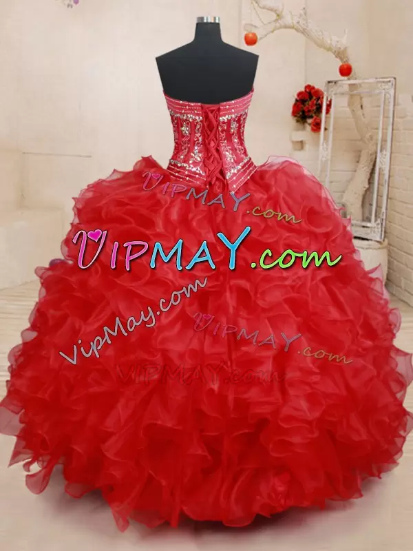 Pretty Floor Length Red 15 Quinceanera Dress Sweetheart Sleeveless Lace Up