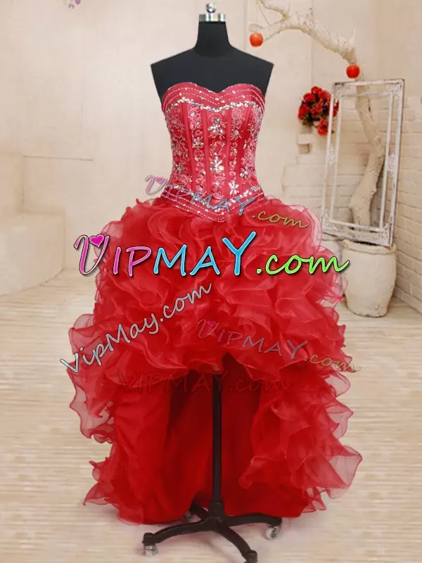 Pretty Floor Length Red 15 Quinceanera Dress Sweetheart Sleeveless Lace Up