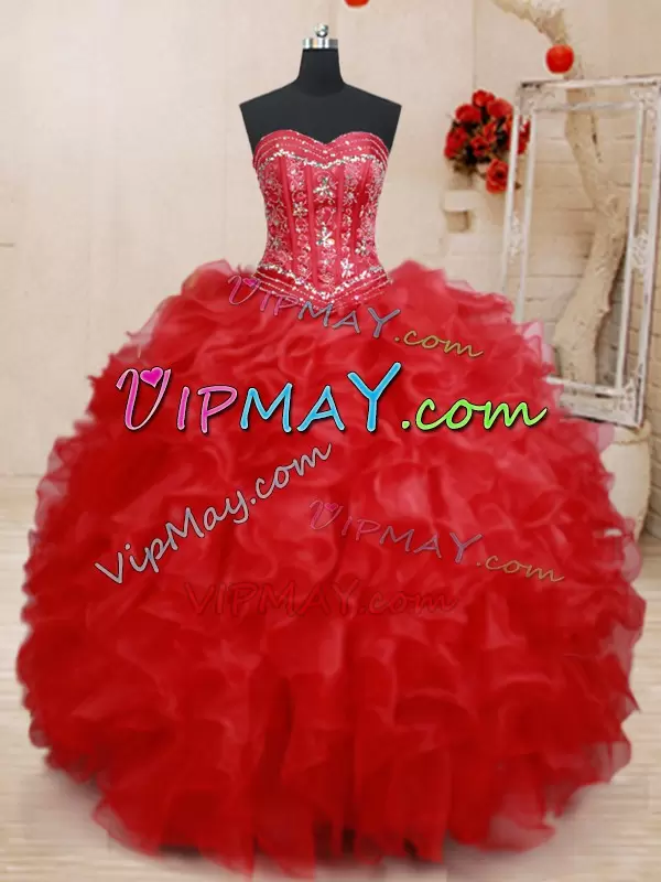 Pretty Floor Length Red 15 Quinceanera Dress Sweetheart Sleeveless Lace Up