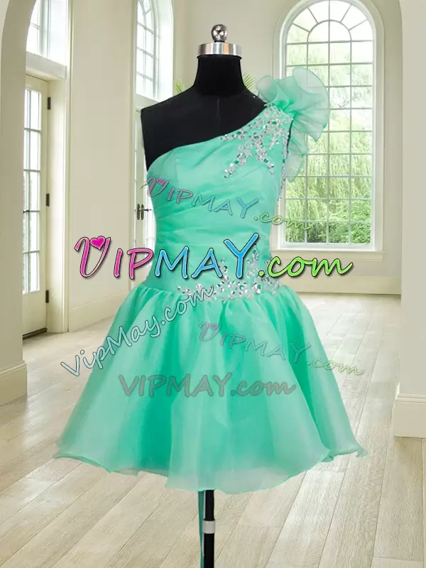 Turquoise Organza Lace Up Quinceanera Dresses Sleeveless Floor Length Beading and Hand Made Flower