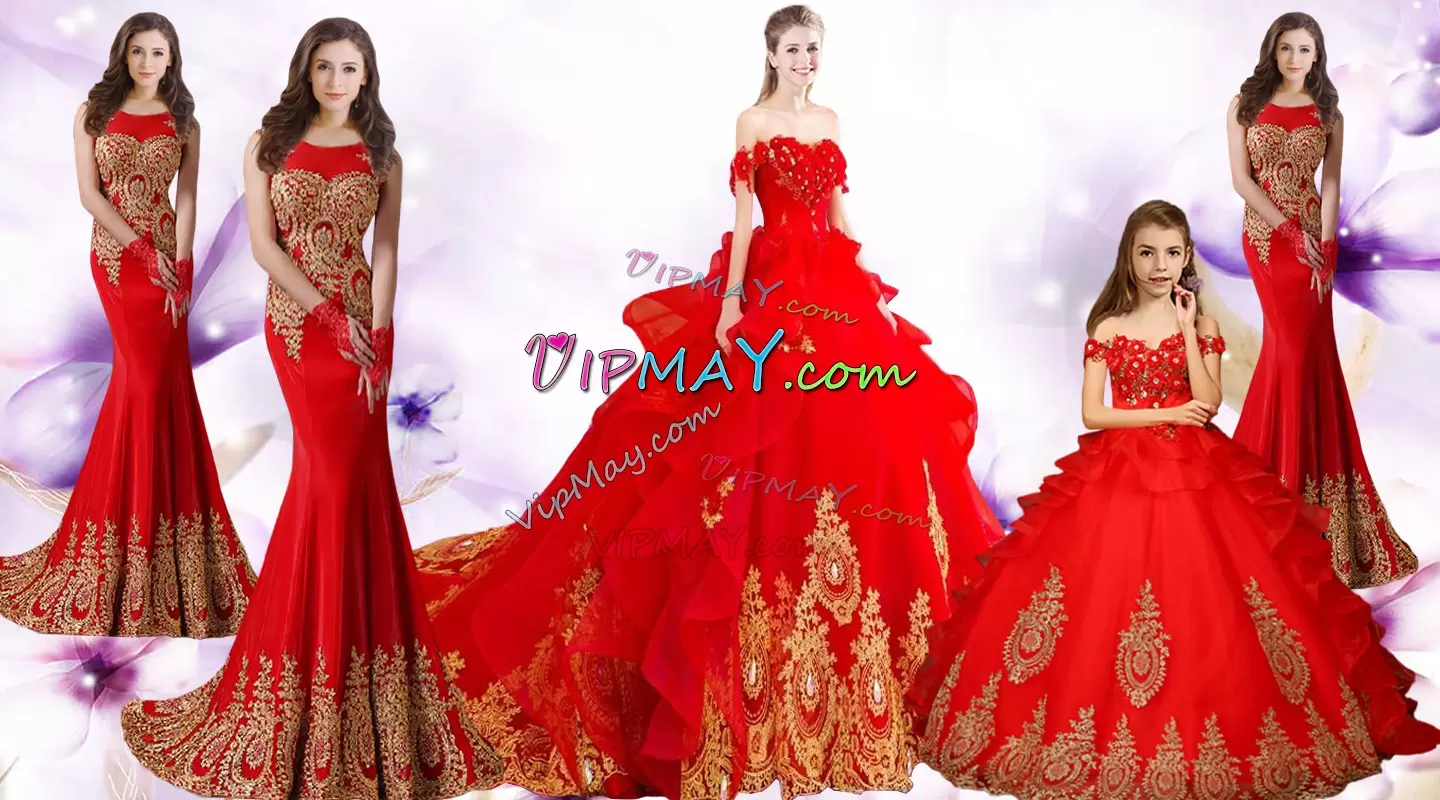 On Sale Red Ball Gowns Beading and Appliques and Embroidery Vestidos de Quinceanera Lace Up Tulle Sleeveless