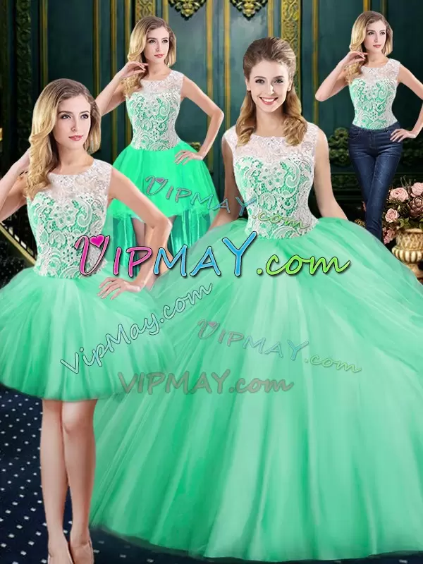 Sleeveless Scoop Lace and Pick Ups Zipper Quinceanera Dresses