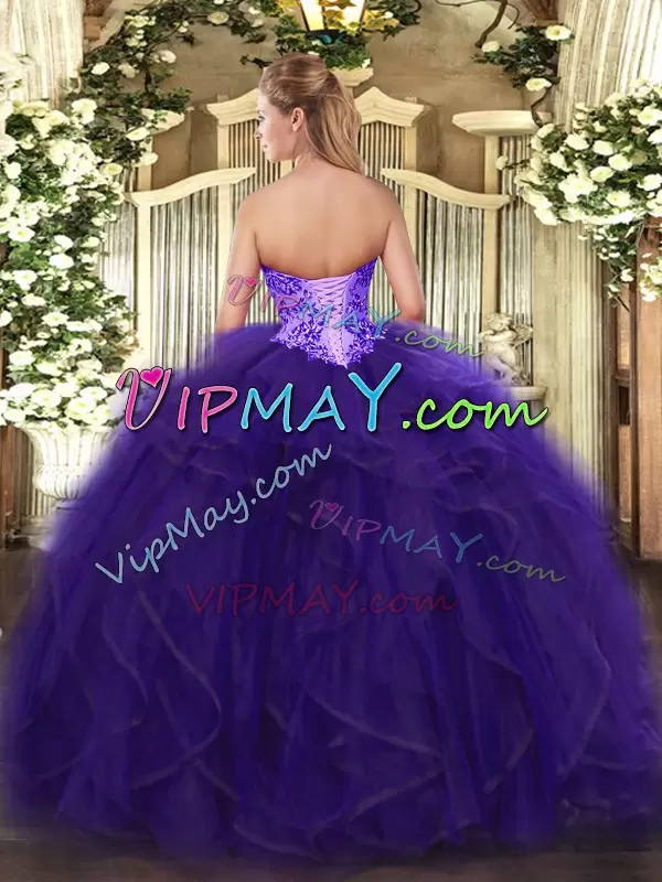quinceanera dress blueish purpleish,strapless sweetheart quinceanera dress,tulle skirt quinceanera dress,quinceanera dress with applique,ruffled quinceanera dress,
