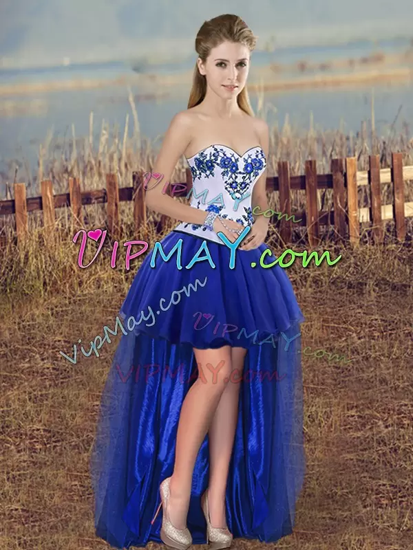 Inexpensive Royal Blue Sleeveless Floor Length Embroidery and Bowknot Lace Up 15th Birthday Dress Sweetheart