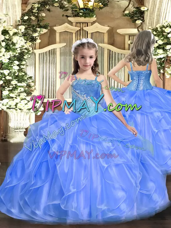 Beading and Ruffles Quince Ball Gowns Baby Blue Lace Up Sleeveless Floor Length