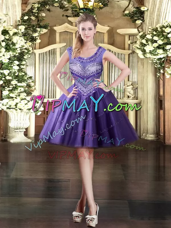 Beading Quince Ball Gowns Purple Lace Up Sleeveless Floor Length