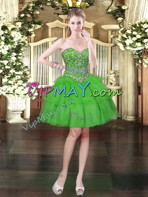 Graceful Green Sleeveless Organza Lace Up Quince Ball Gowns for Military Ball and Sweet 16 and Quinceanera