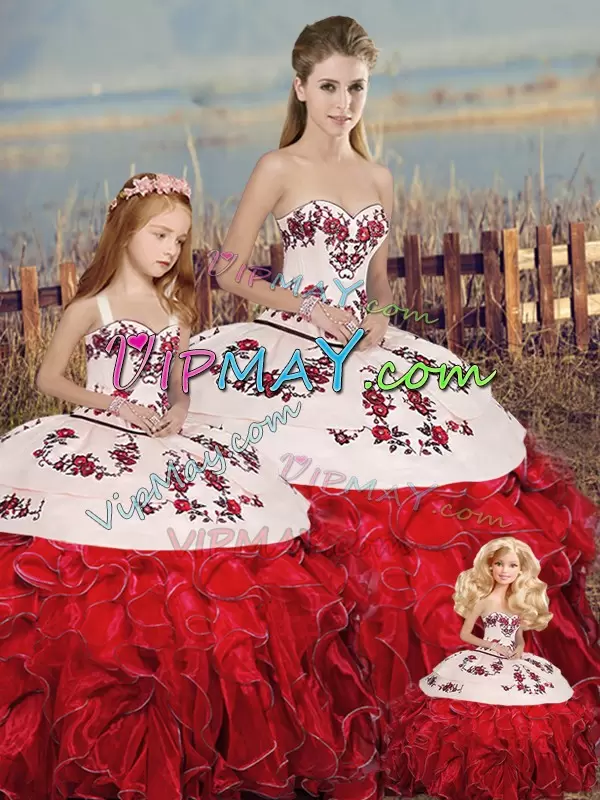 Organza Sleeveless Floor Length 15th Birthday Dress and Embroidery and Ruffles and Bowknot