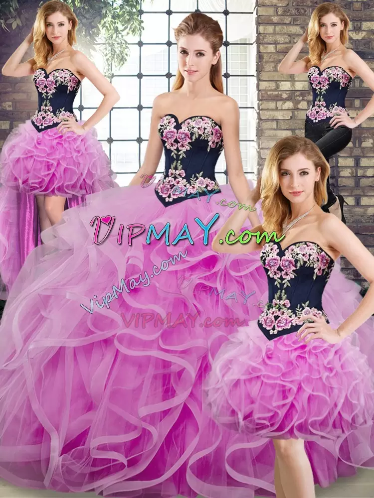 Perfect Sweetheart Sleeveless Sweep Train Lace Up Quinceanera Dresses Lilac Embroidery and Ruffles