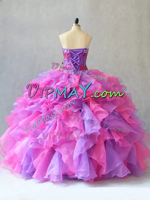 Noble Multi-color Lace Up 15th Birthday Dress Beading and Ruffles Sleeveless