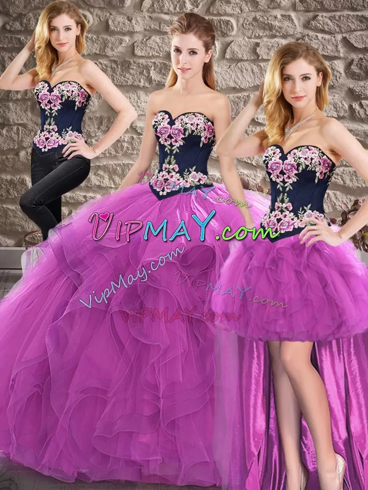 Edgy Sleeveless Sweetheart Beading and Embroidery Lace Up Quinceanera Gowns