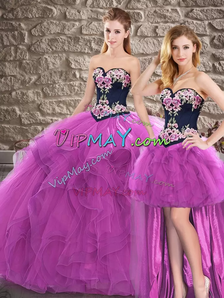 Edgy Sleeveless Sweetheart Beading and Embroidery Lace Up Quinceanera Gowns