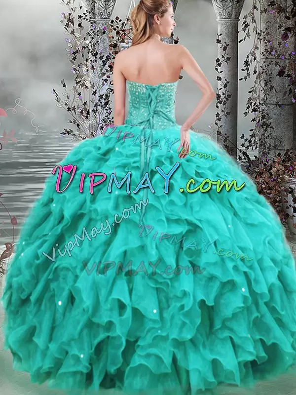 Deluxe Floor Length Ball Gowns Sleeveless Turquoise Vestidos de Quinceanera Lace Up