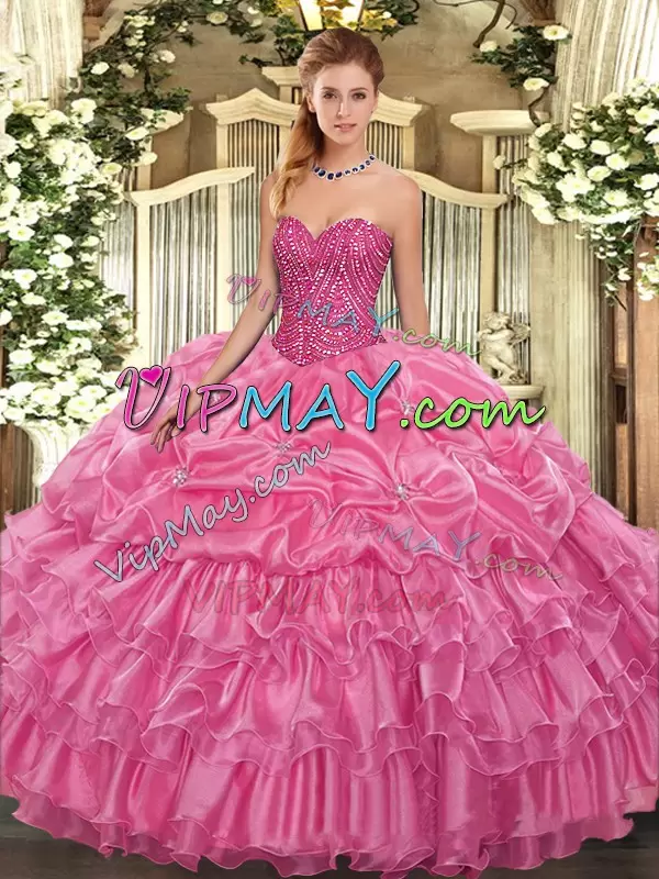 Stylish Organza Sleeveless Floor Length 15 Quinceanera Dress and Beading and Ruffled Layers and Pick Ups