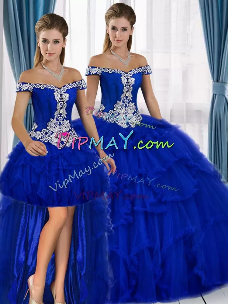 Royal Blue Lace Up Sweetheart Beading and Embroidery Quinceanera Dress Tulle Sleeveless Sweep Train