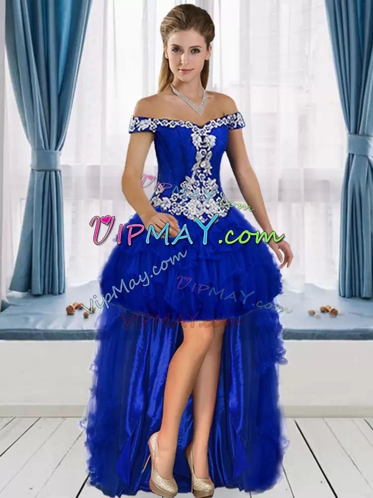 Royal Blue Lace Up Sweetheart Beading and Embroidery Quinceanera Dress Tulle Sleeveless Sweep Train