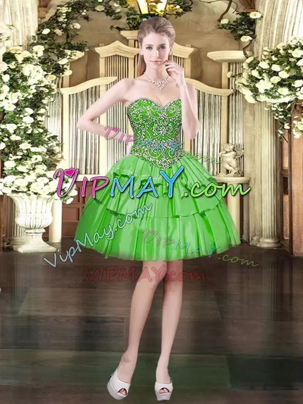 Green Sleeveless Beading and Ruffled Layers Floor Length 15th Birthday Dress