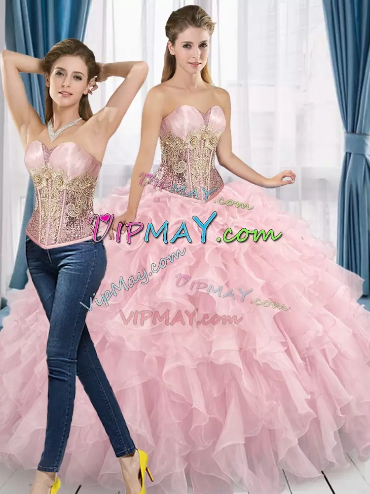 Glorious Organza Sleeveless Floor Length Sweet 16 Quinceanera Dress and Beading and Ruffles