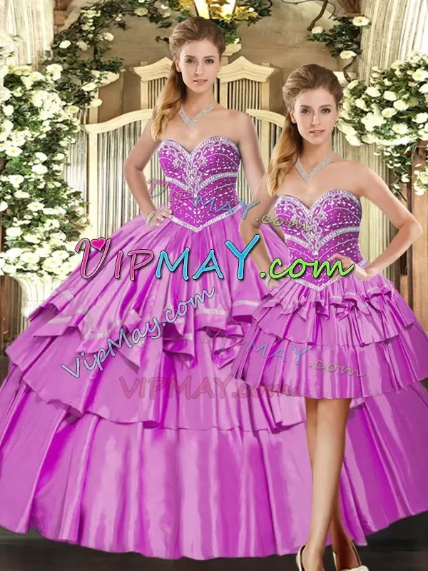 Classical Sleeveless Sweetheart Lace Up Floor Length Beading and Ruffled Layers Quinceanera Gown Sweetheart