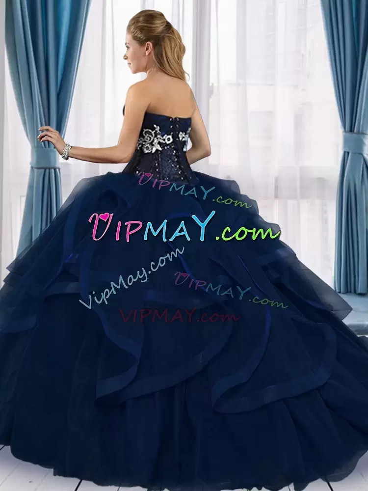 Cute Ball Gowns Sweet 16 Quinceanera Dress Blue Sweetheart Tulle Sleeveless Floor Length Lace Up