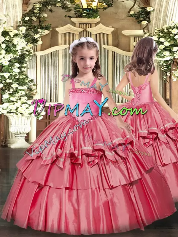 Charming Ruffled Layers Sweet 16 Dresses Watermelon Red Lace Up Sleeveless Floor Length