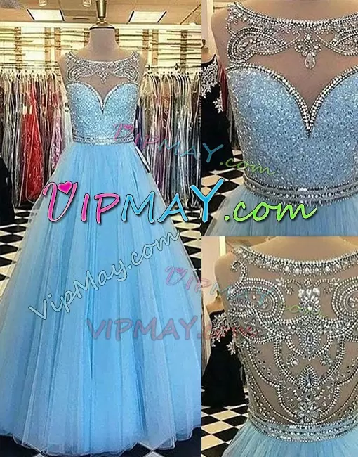 Hot Sale Blue Side Zipper No Puffy Quinceanera Dress Beading and Sequins