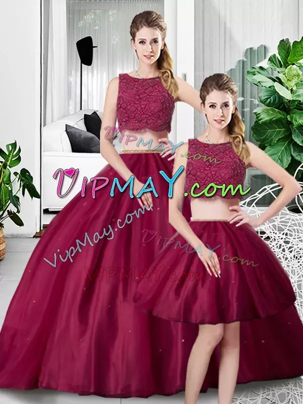 Custom Fit Sleeveless Floor Length Lace and Ruching Zipper Quince Ball Gowns with Fuchsia